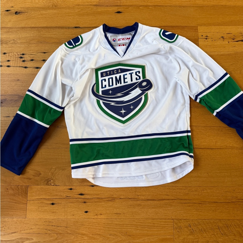 CCM White and Green Utica Comets Jersey